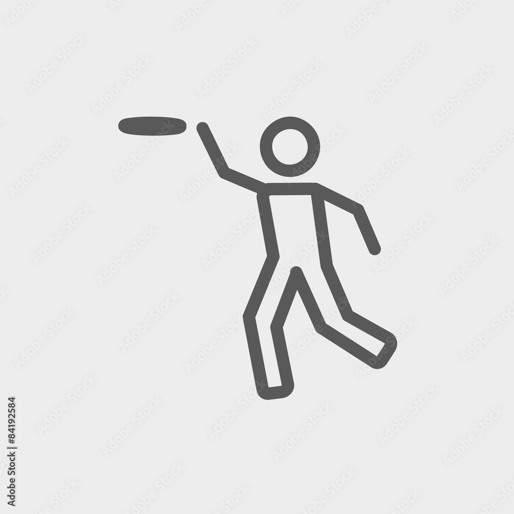 Man catching a flying disc thin line icon Man catching a flying disc thin line icon