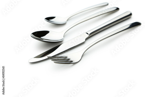 Fork, spoon and knife isolated on white