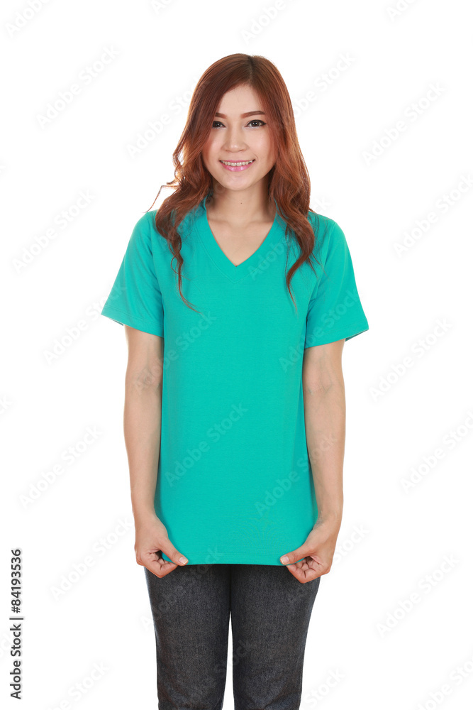 young beautiful female with blank t-shirt young beautiful female with blank t-shirt
