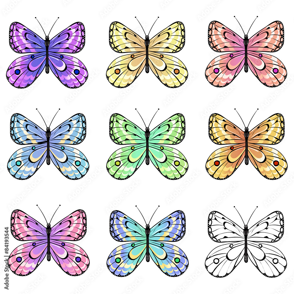 Set of colorful  butterflies