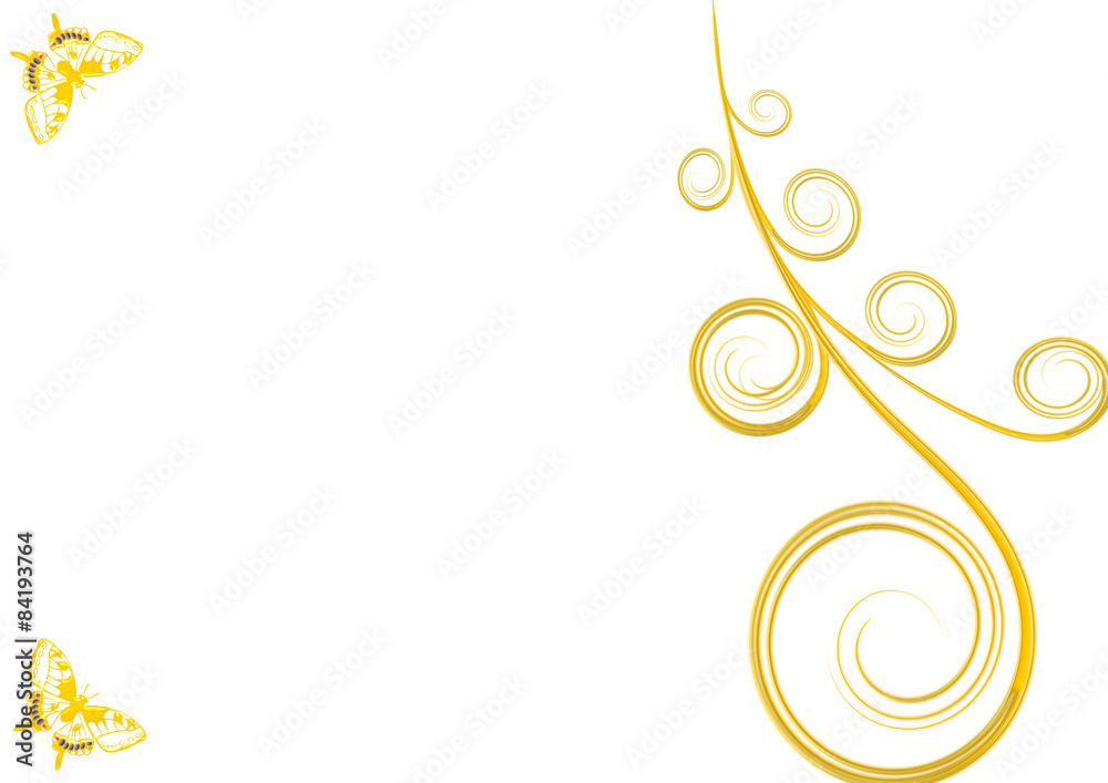 Golden curls and two butterflies with white background Golden curls and two butterflies with white background