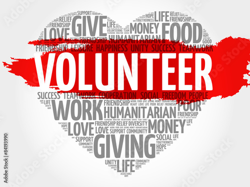 Volunteer word cloud, heart concept