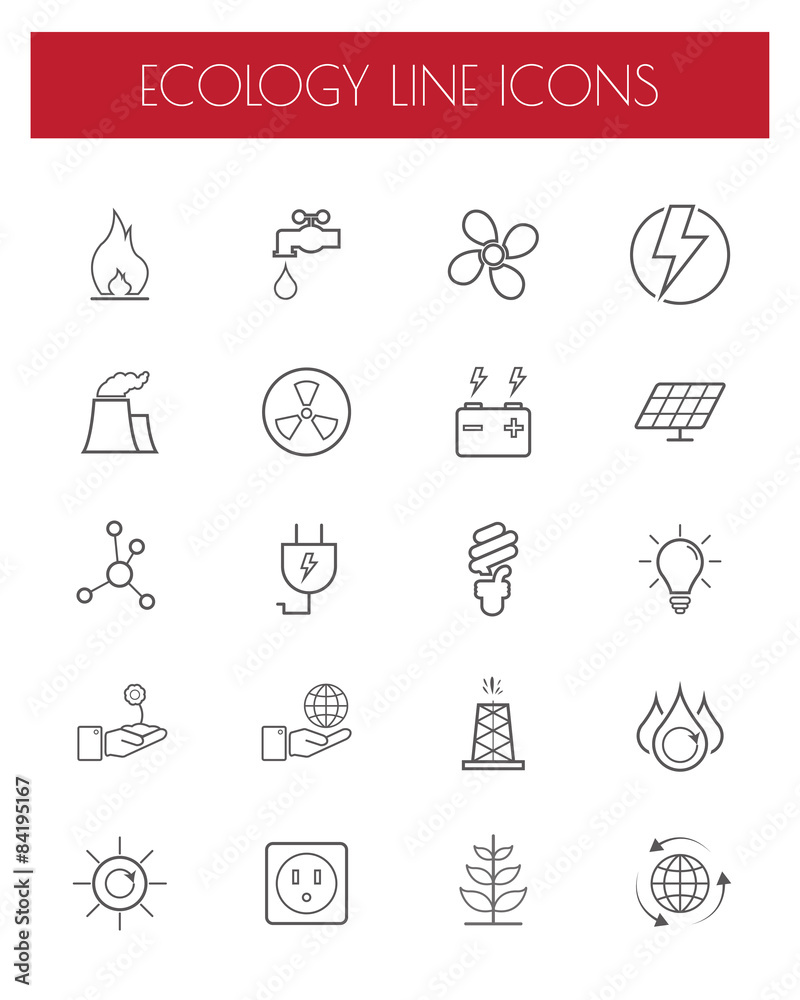 Thin Line Energy,power and environment icon set.Vector.