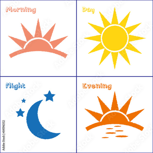 Morning day evening night icon set