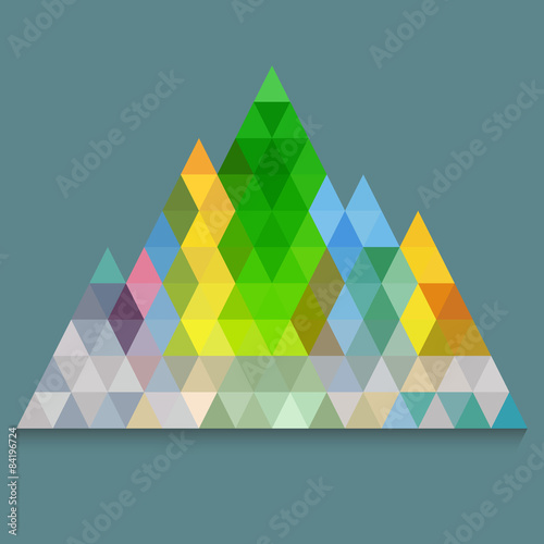Colorful pyramid from triangles on navy blue background