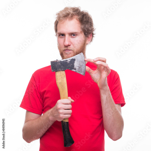 Mad man holding a sharp ax