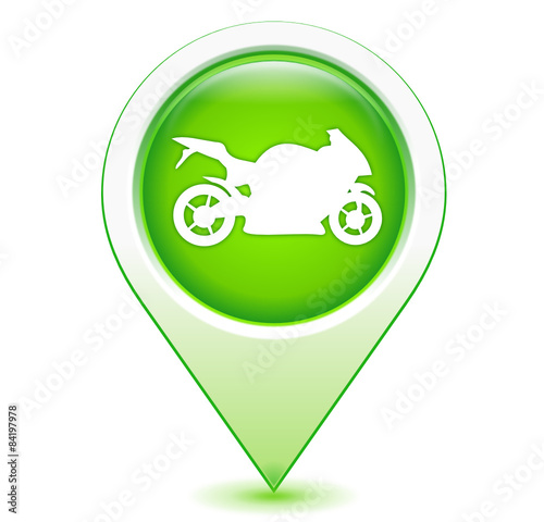 moto sportive sur marqueur géolocalisation vert