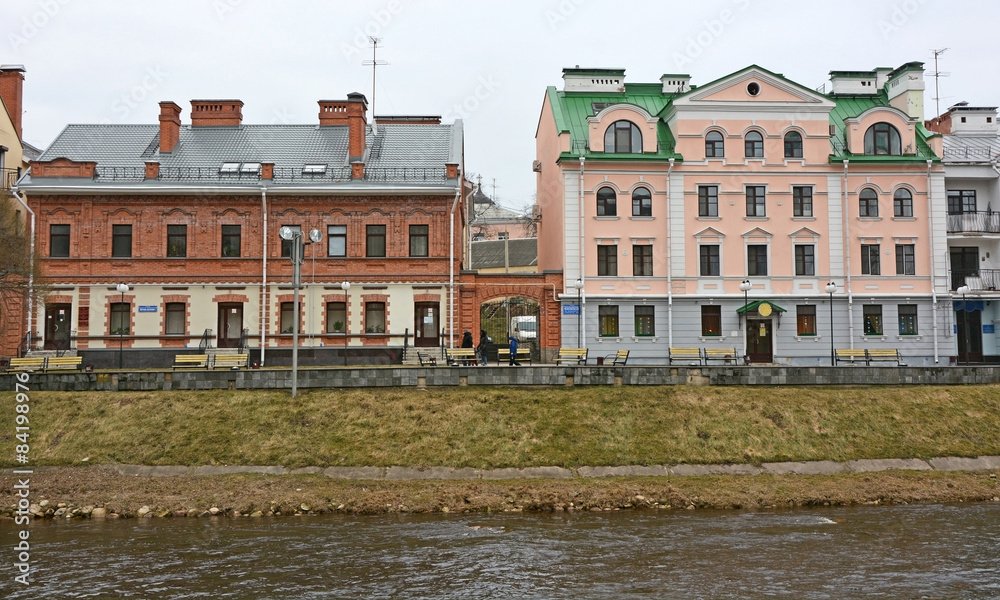 Golden Embankment -residential area in historical place in Pskov at the Pskova river