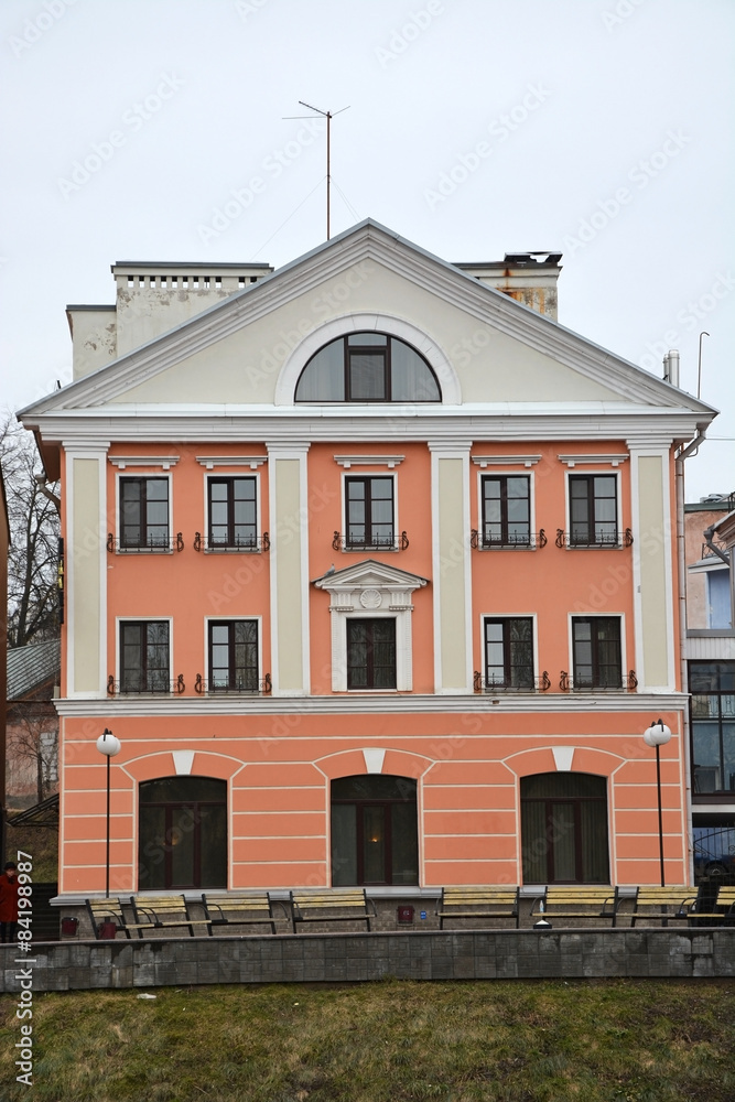 Fototapeta premium Golden Embankment -residential area in historical place in Pskov at the Pskova river