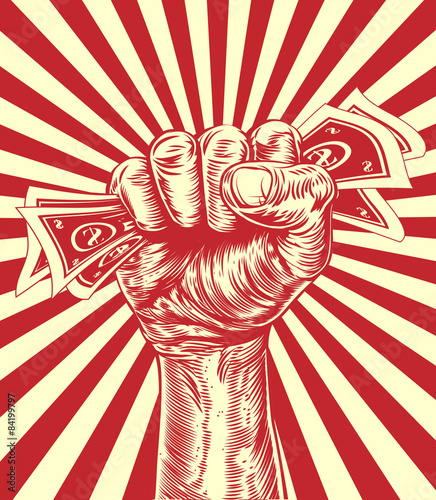 Revolution fist holding money concept