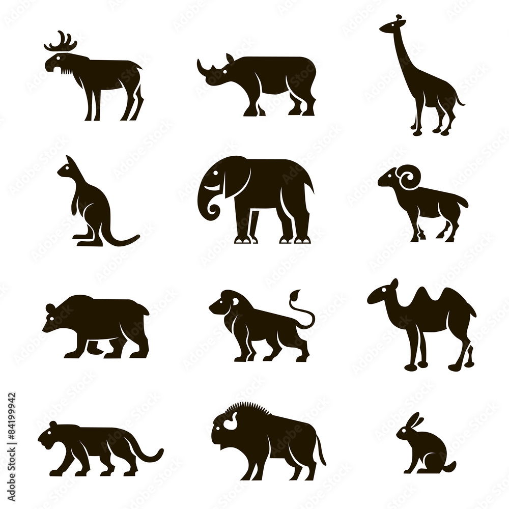 Obraz premium 12 black icons of animals