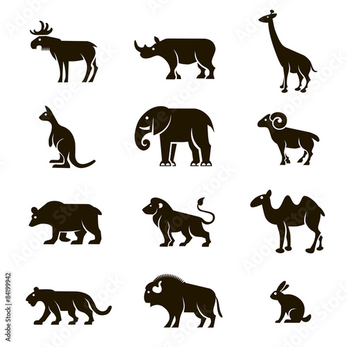 12 black icons of animals