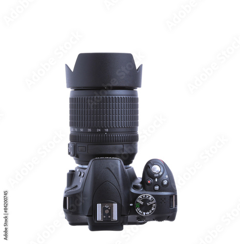 dslr photocamera top view isolated on white