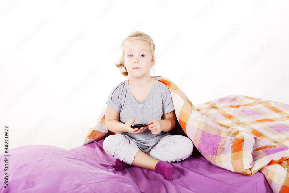 Small girl text message on the mobile Small girl text message on the mobile