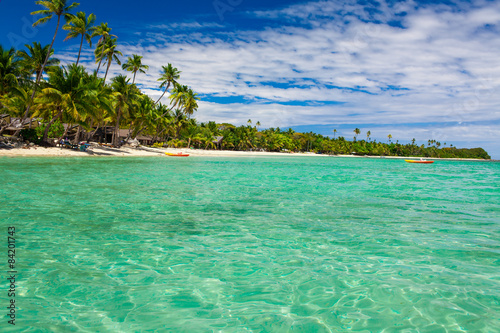 Palm trees over tropical lagoon on Fiji Islands © Martin Valigursky