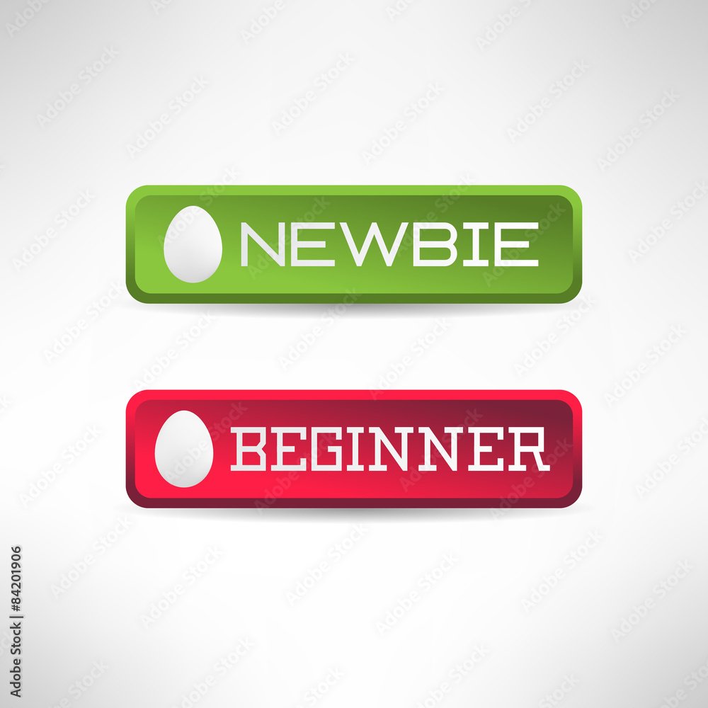 Simple newbie button with egg icon on it. Vector Simple newbie button with egg icon on it. Vector