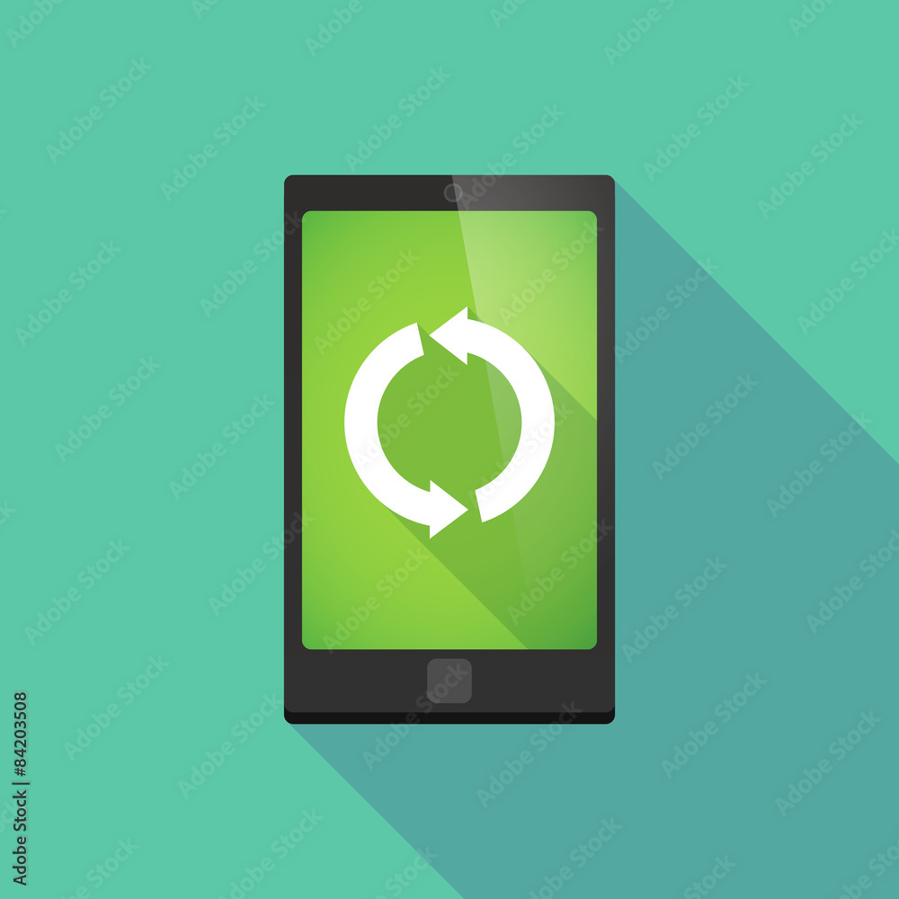 Long shadow phone icon with a recycle sign Long shadow phone icon with a recycle sign
