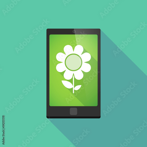 Long shadow phone icon with a flower