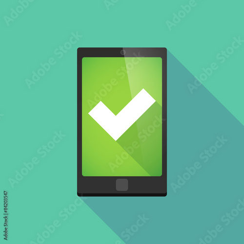 Long shadow phone icon with a check mark