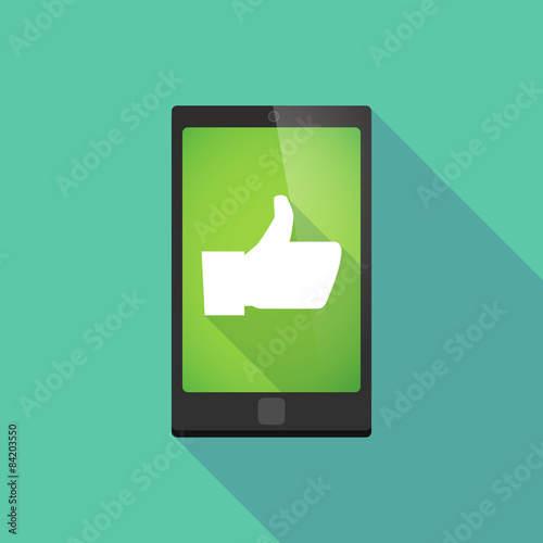 Long shadow phone icon with a thumb hand