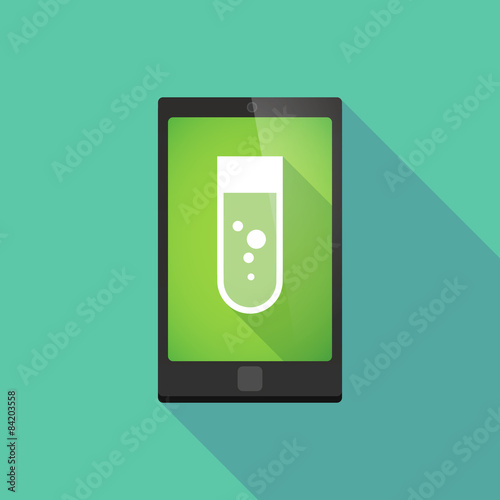 Long shadow phone icon with a chemical test tube