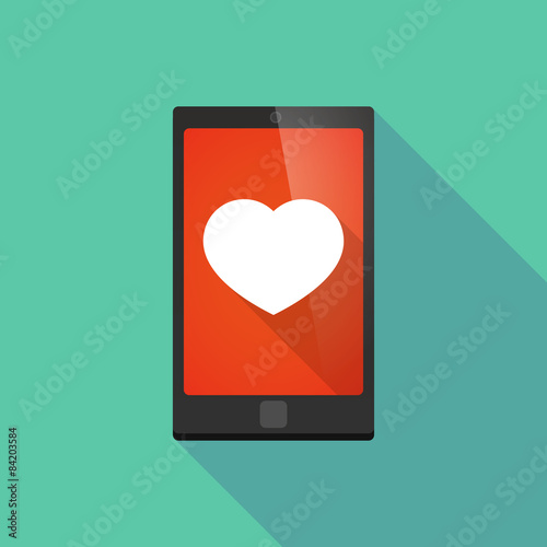 Long shadow phone icon with a heart