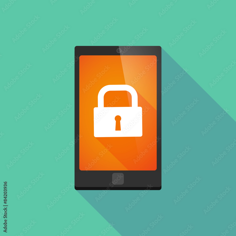 Long shadow phone icon with a lock pad Long shadow phone icon with a lock pad