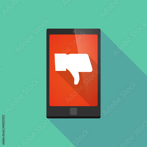 Long shadow phone icon with a thumb hand