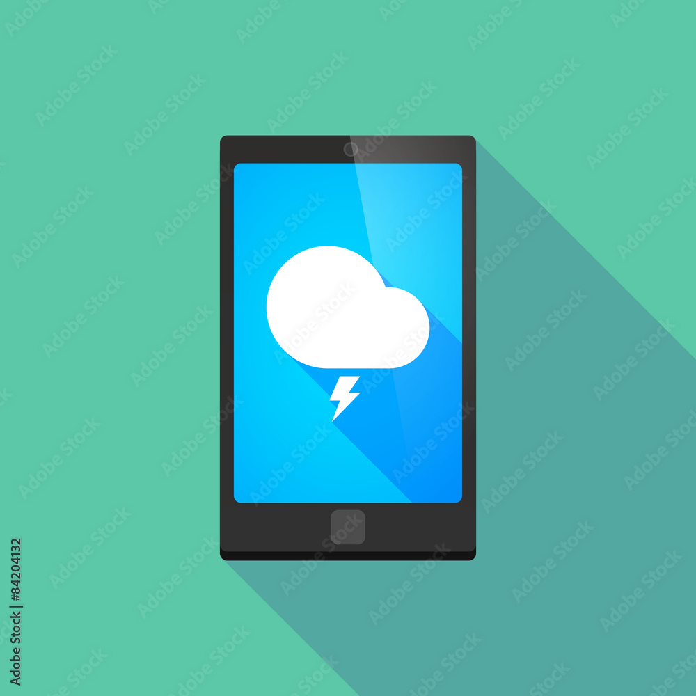 Long shadow phone icon with a stormy cloud Long shadow phone icon with a stormy cloud