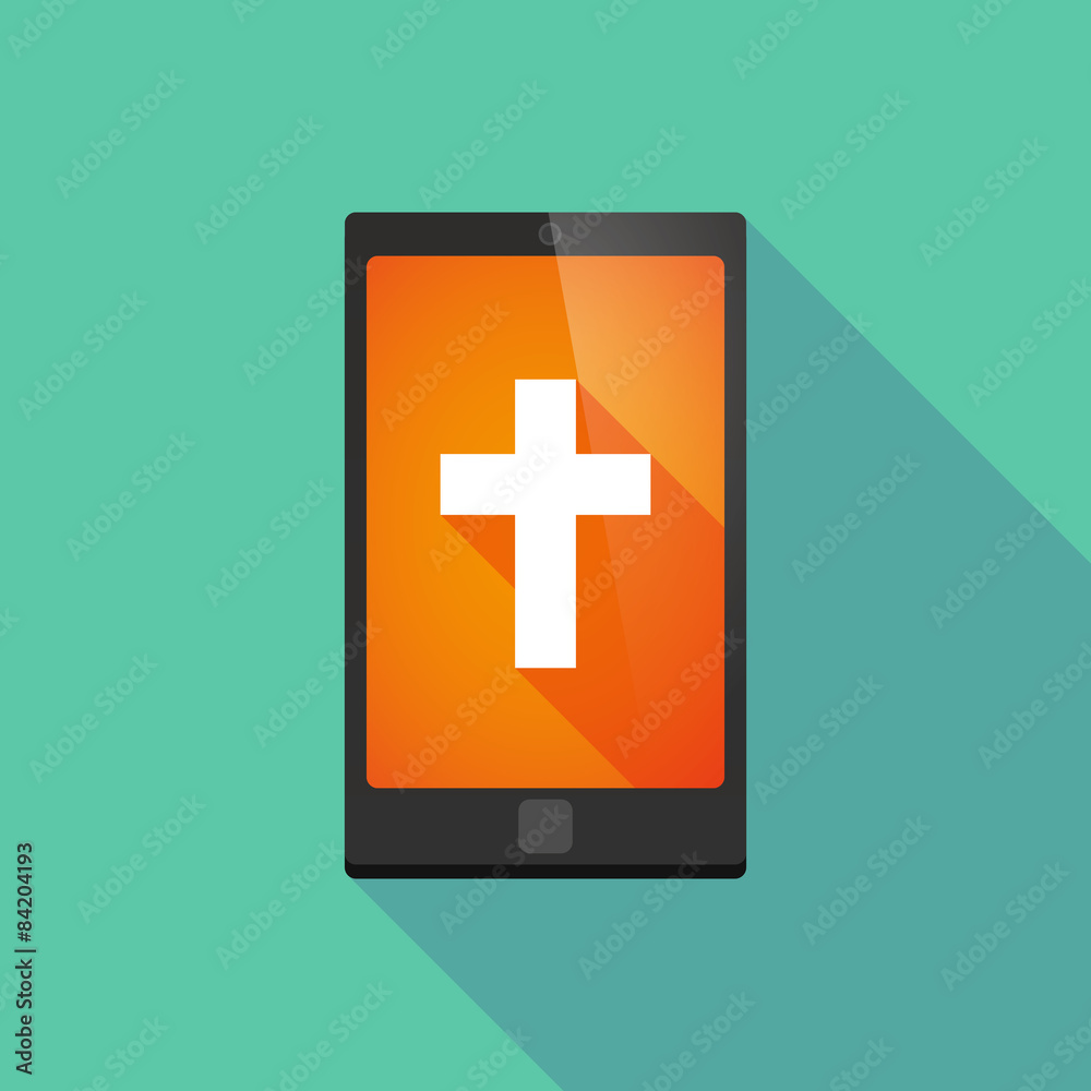 Fototapeta premium Long shadow phone icon with a cross