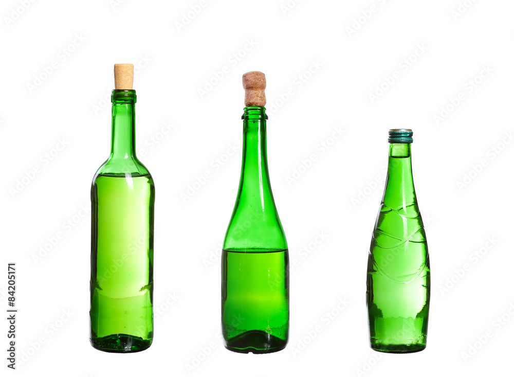 Three empty unlabeled bottles isolated on white background Three empty unlabeled bottles isolated on white background