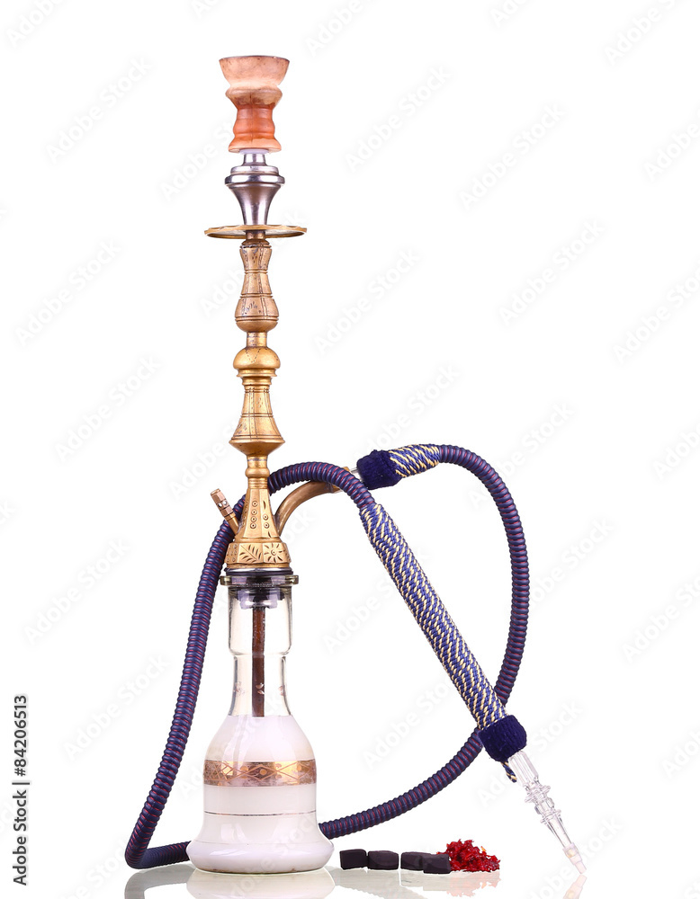 Hookah isolated on a white background. Water pipe, hookah tobacco, coal, charcoal Hookah isolated on a white background. Water pipe, hookah tobacco, coal, charcoal
