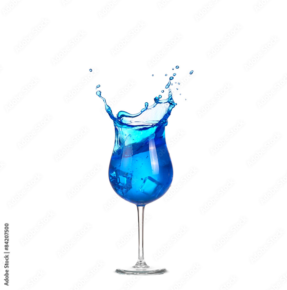 blue cocktail with splashes on white