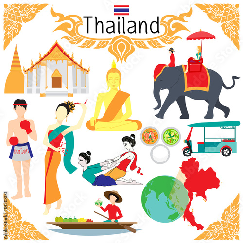 Flat elements for designs about Thailand