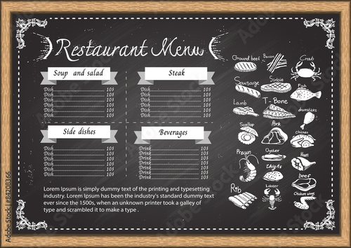 Restaurant menu on chalkboard design template.