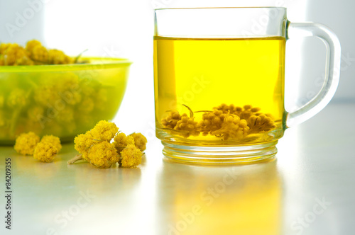 A cup of herbal tea with Helichrysum
