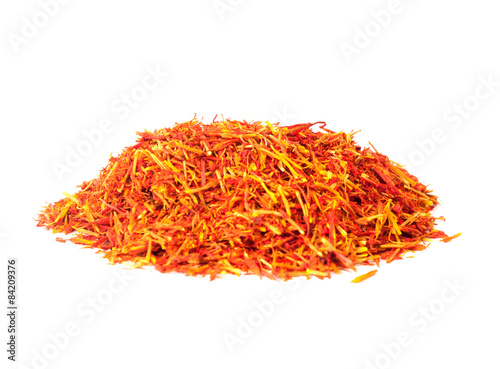 Spices, saffron petals on a white background