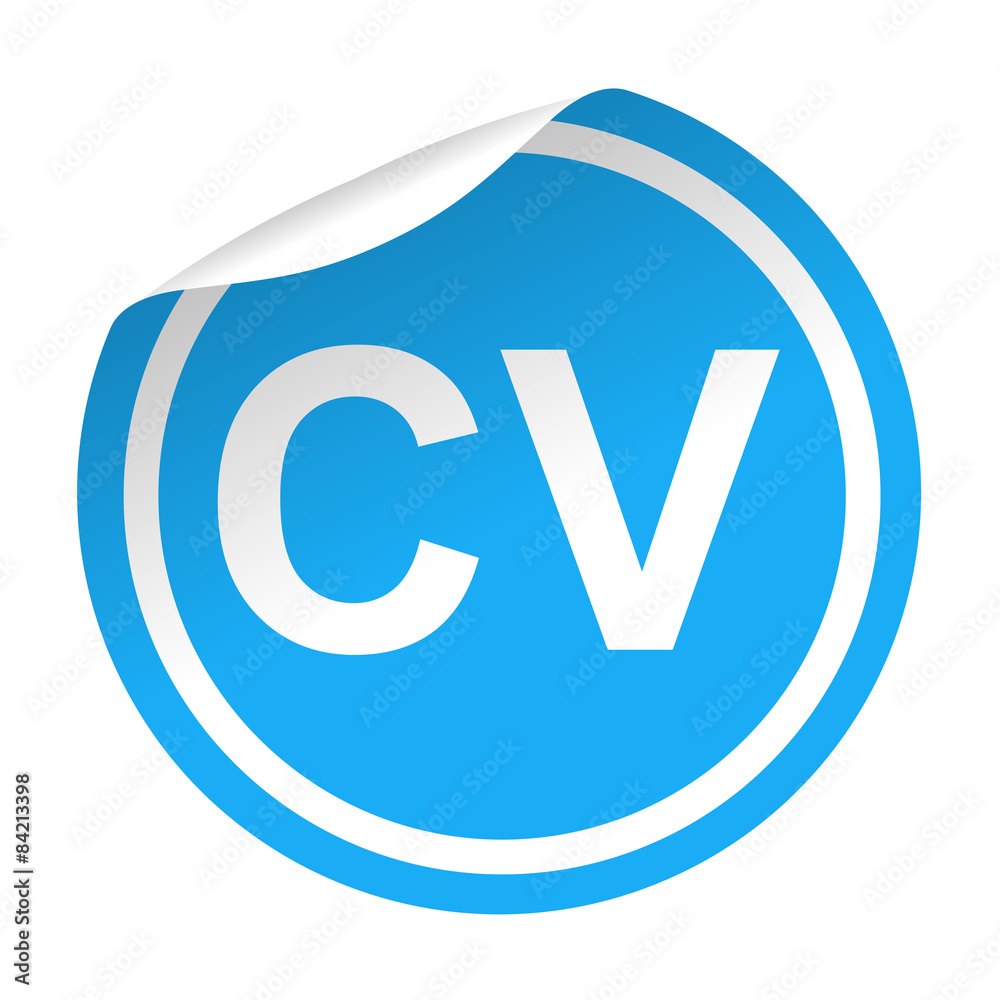 Pegatina azul con pestaña texto CV Pegatina azul con pestaña texto CV