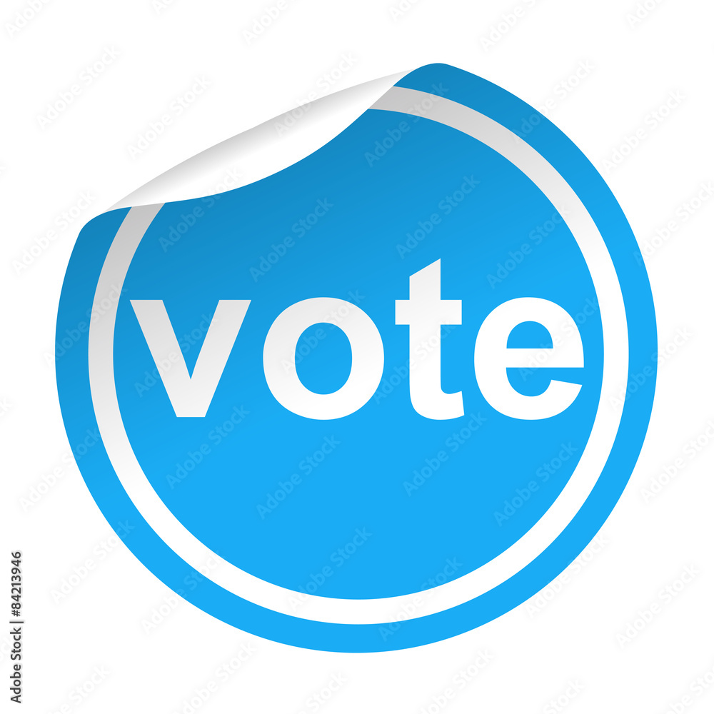 Pegatina azul con pestaña texto vote Pegatina azul con pestaña texto vote
