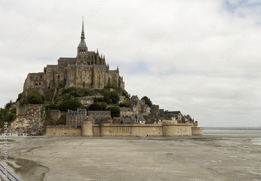 Mont St Michel from distansce with a cloudy sky