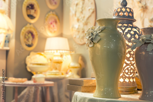 Ceramic vases in vintage interior 