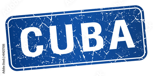 Cuba blue stamp isolated on white background