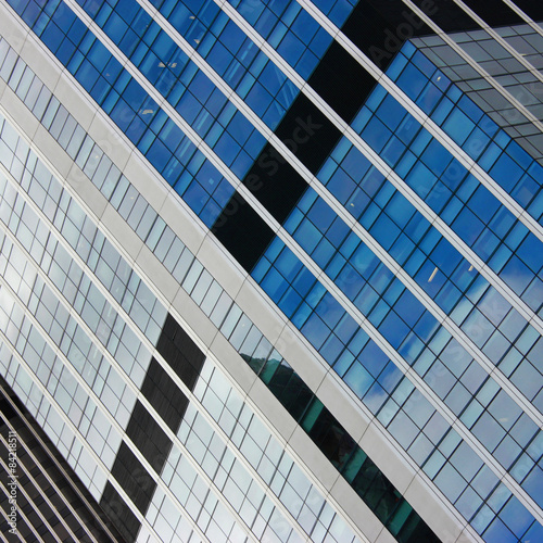 Windows set in steel on modern buildings