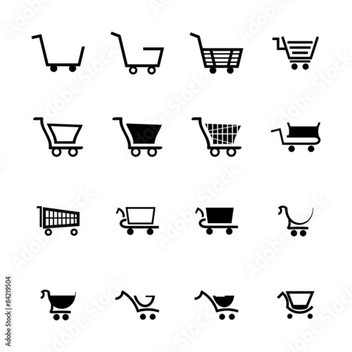 Vector black shopping cart icons set on white background