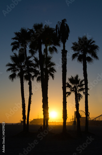 Sonnenuntergang mit Palmen, Santa Monica Pier, Los Angeles