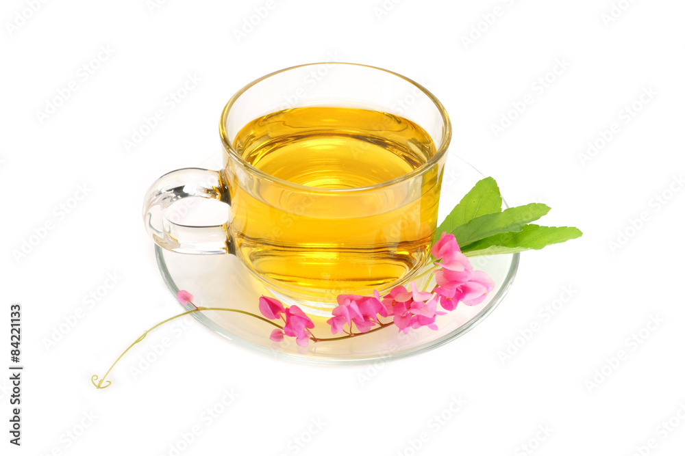 Sweet basil tea mix honey on white background Sweet basil tea mix honey on white background