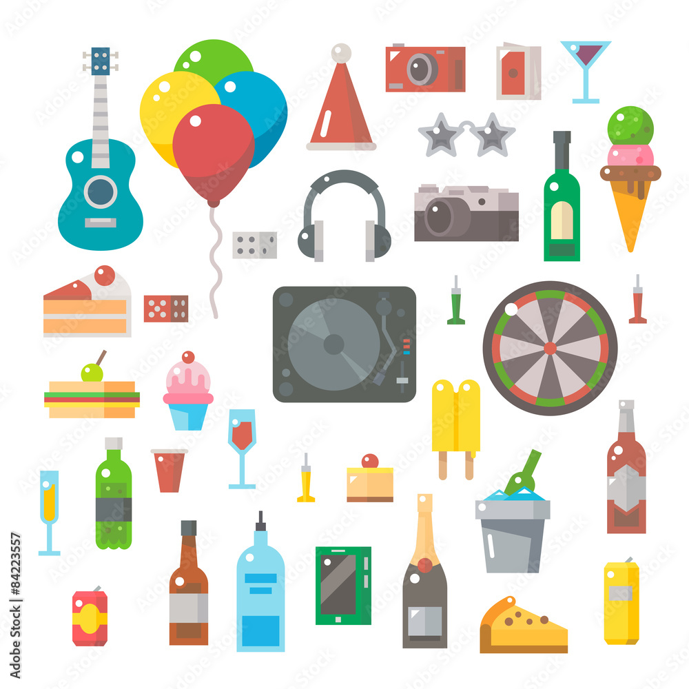 Flat design of party items set Flat design of party items set
