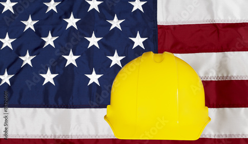 Construcion Industry Helmet on American Made Flag