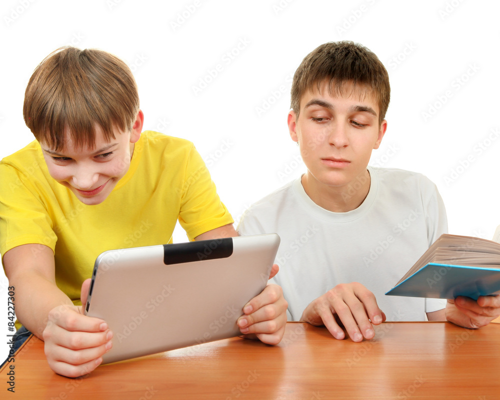 Brothers with a Book and Tablet