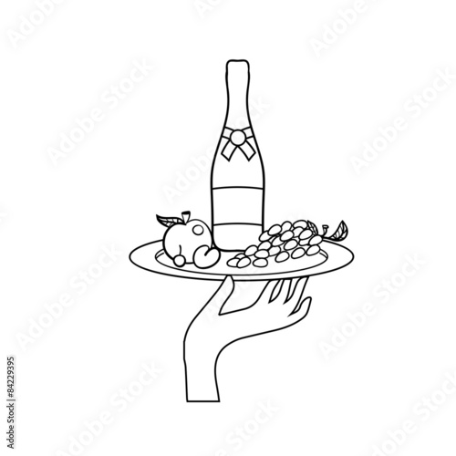 Hand of the waiter with dish. outline